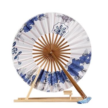 Imagem de Leque dobrável japonês Sakura flor bolso ventilador de mão dobrável círculo redondo decoração de festa presente moinho de vento ventilador dobrável de bambu acessórios decorativos feitos à mão (cor: 13)