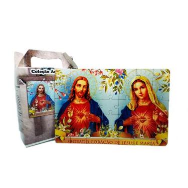 Imagem de Quebra-Cabeças Sagrado Coração De Jesus E Maria 35 Peças Mdf - Coleção