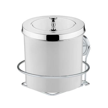 Imagem de Kit Lixeira 5 Litros Com Suporte Adesivo Para Banheiro Cozinha Branco Cromado - Future