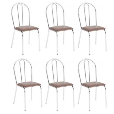 Imagem de Kit 6 Cadeiras Lisboa Cromada Para Cozinha Ou área Gourmet-assento Sintético Marrom
