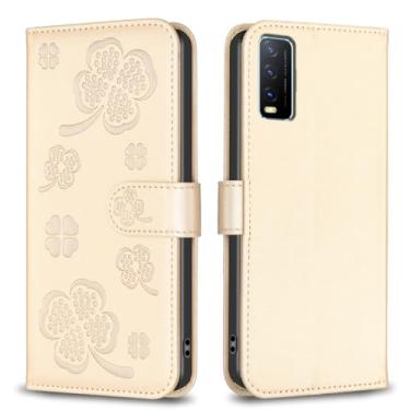 Imagem de Para vivo Y20, capa carteira com 3 cartões e 1 compartimento para dinheiro, capa de telefone flip de couro PU à prova de choque compatível com vivo Y20 6,5 polegadas (dourado)