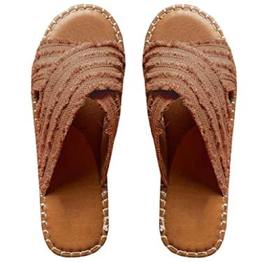 Imagem de CLEO ESPADRILLE SLIDES, Cleo Cross Sandals-Flat Bottom Têxtil Cruzado Cabedal Borracha Espadrille Sola Sandálias, Marrom, 41