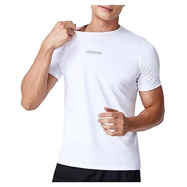 Imagem de Camiseta masculina atlética de caimento solto, manga curta, gola redonda, secagem rápida, leve, academia, Branco, 3G