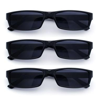 Imagem de SA106 Óculos de sol masculino Hippie Pimp Color Lens estreito retangular armação preta, [Pacote com 3] Preto, 5 7/16" (139mm) x 1 3/16" (31mm) / 54-17-139