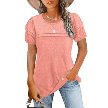 Imagem de Camisetas femininas elegantes casuais manga curta moda verão 2024 blusas túnicas femininas modernas, Rosa coral, XXG