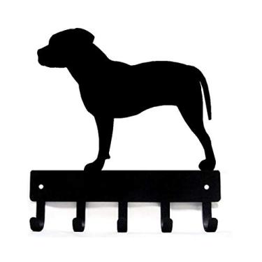Imagem de The Metal Peddler Pit Bull Terrier (orelhas naturais) Suporte para chave de cachorro para parede - Grande 23 cm de largura com 5 ganchos - Feito nos EUA