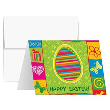 Imagem de Feliz Páscoa, cartões de felicitações dobráveis a granel para convites, presentes, notas de agradecimento e anúncios – Em branco por dentro | 10,8 x 14 cm (tamanho A2) | 25 cartões e 25 envelopes