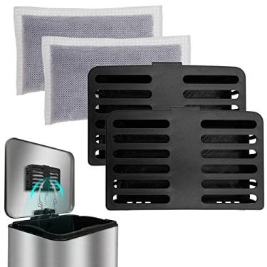 Imagem de Shurex Kit desodorizador de lata de lixo eliminador de odor de carbono ativado adesivo para latas de lixo grandes, caixas de compostagem de cozinha interna, latas de lixo com sensor de degrau grande ou sem toque (2 kits pretos)