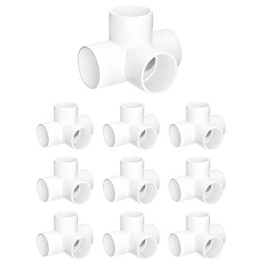 Imagem de QWORK Cotovelo de encaixe de PVC de 4 vias, pacote com 10, conector de encaixe de PVC, grau de móveis, para construção de móveis e estruturas de PVC, branco