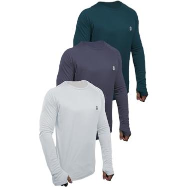 Imagem de Kit 3 Camisetas Skube Com Proteção UV 50+ Dry Fit Segunda Pele Térmica Tecido Termodry Manga Longa Dedeira - Branco, Chumbo, Verde Colonial - XG