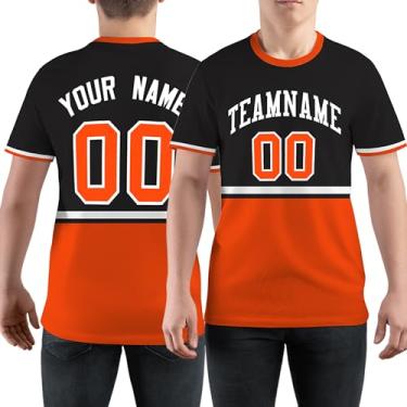 Imagem de Camiseta de beisebol casual personalizada, número do time de beisebol, camisetas esportivas para homens e mulheres jovens, Preto e laranja-76, One Size