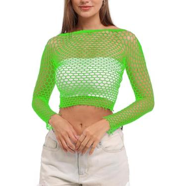 Imagem de LEMON GIRL Camiseta feminina arrastão cropped lingerie Babydoll EUA 2-18, Verde, Tamanho �nico