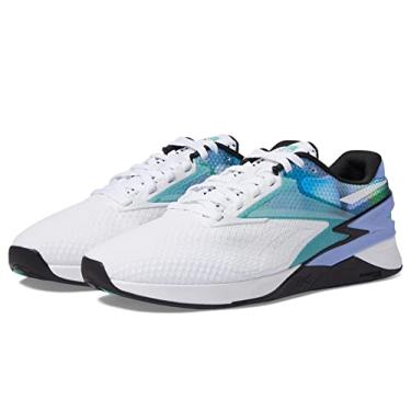 Imagem de Reebok Tênis de treinamento unissex Nano X3, Branco/semi clássico azul-petróleo/brilho lilás, 13 Women/11.5 Men