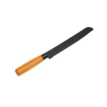 Imagem de Mimo Style Faca Para Pão Inox Cor Grafite Cabo Acácia 8" - Para Corte de Pães, Brioche, Bolos, Frutas Grandes - Lâmina Afiada e Borda Serrilhada - Utensílio Multiuso e Prático Para Sua Cozinha