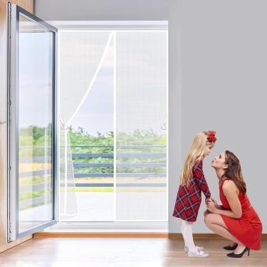 Imagem de Proteção contra insetos de porta com tela magnética contra mosca, 105x215 cm Rede mosquiteira com cortina magnética para porta de varanda, porta de porão, montagem adesiva, porta de pátio se