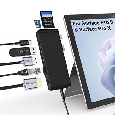 Imagem de Estação de ancoragem Surface Pro 9, adaptador de hub Surface Pro 9 com LAN de 100 Mbps, 4K HDMI, 100W USB-C (tela + dados + carregamento PD), 2 USB 3.0, áudio de 3,5 mm, leitor de cartão SD/TF para