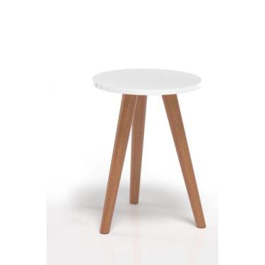 Imagem de Mesinha Pés Palito Com Tampo De Madeira Mdf Branca Redonda - Colomi