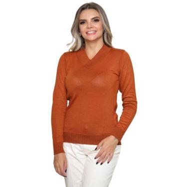 Imagem de Blusa Feminina Gola V Tricot Lã Inverno Com Elastano Basica - SP/CXX, 