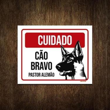 Imagem de Placa Cuidado Cão Cachorro Bravo Pastor Alemão 36X46 - Sinalizo.Com, P