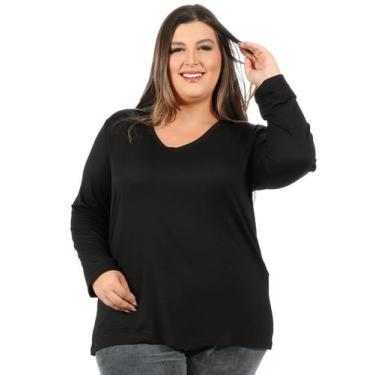 Imagem de Blusa Plus Size Feminina Decote V. Manga Longa Preta - ANISTIA, G2