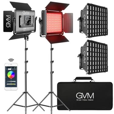 Imagem de Luz de vídeo LED GVM 1000D RGB com 2 softboxes, kit de iluminação fotográfica com controle Bluetooth, kit de iluminação de vídeo colorido com 18 cenas aplicáveis, 2 pacotes de painel de luz LED para