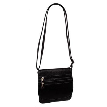 Imagem de Bolsa Em Couro Feminina Transversal Tampa Bls129 - Doras Bolsas, Preto