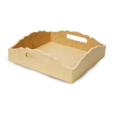 Imagem de Bandeja Decorada Média com Alça de Madeira Crua Mdf - Medida 30 X 30 X
