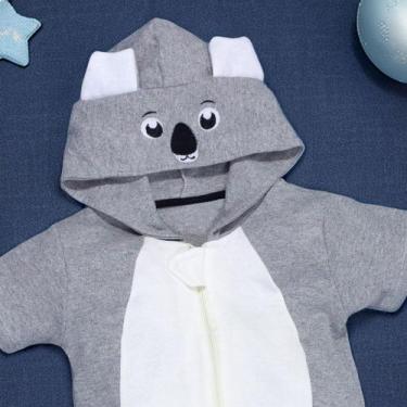 Imagem de Macacão Infantil Curto Com Capuz Bordado Coala Mescla - Era Uma Vez, M