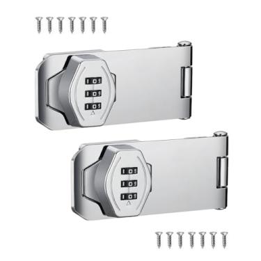 Imagem de VIDYSUFYR Fechadura de combinação sem chave, 2 pacotes de trava deslizante de segurança para porta, fechaduras giratórias com senha prateada para portas pequenas, armários, porta de celeiro, banheiro,