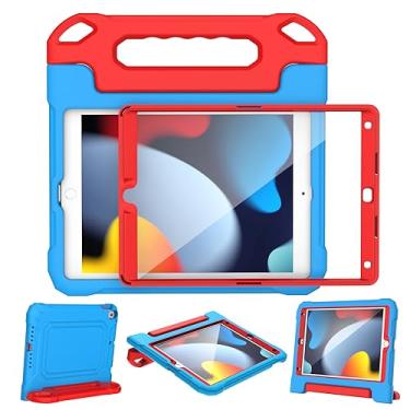 Imagem de YIHE Capa infantil para iPad 10,2 polegadas 9ª/8ª/7ª geração 2021/2020/2019, iPad Pro 10,5 e iPad Air 3, capa infantil com alça à prova de choque com protetor de tela para iPad 10,2/10,5 polegadas, azul e vermelho