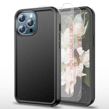 Imagem de AYMECL Capa para iPhone 12 Pro Max, [proteção contra quedas de grau militar de 15 pés] pacote com 2 [protetores de tela autorreparáveis], capa resistente à prova de choque, preta
