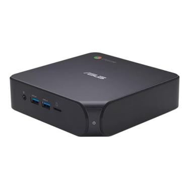 Imagem de ASUS Chromebox de alumínio sem ventilador com Celeron 5205U, 4GB RAM, armazenamento 32G eMMC, Dual HDMI, Legacy RS232, interruptor de energia estendido, LAN Gigabit, WiFi 6, leitor de cartão MicroSD, montagem VESA, Chrome OS