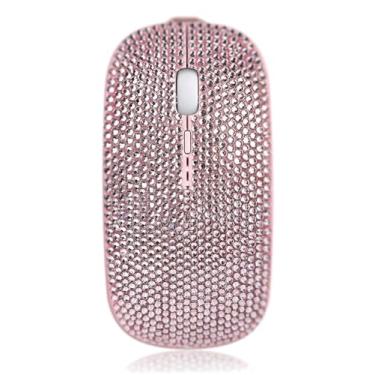 Imagem de Mouse sem fio Bling para meninas, mouse de computador coberto de strass rosa com receptor USB, ratos planos fofos brilhantes para laptop, PC, notebook, MacBook