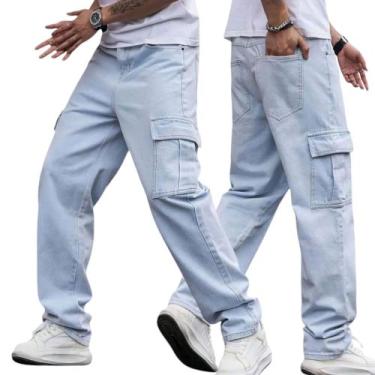 Imagem de Calça Jeans Balão Baggy Cargo Masculina Corte Reto Larga Dazzling - Mi