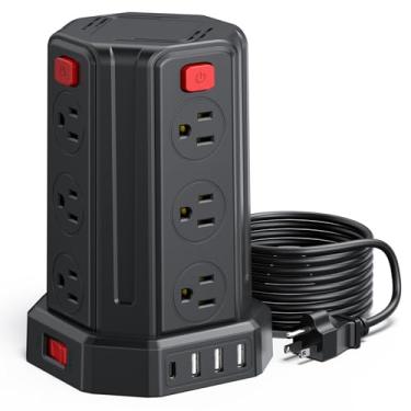 Imagem de Filtro de linha SMALLRT, protetor contra surtos elétricos, cabo de extensão de 3 m, com 12 saídas CA, 4 entradas USB (1 USB C), estação de carregamento de mesa (preto, 10 m)