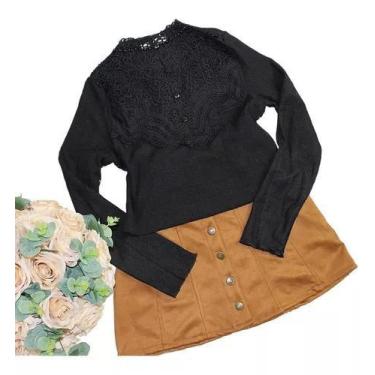 Imagem de Roupas Femininas Blusa Renda Guipir Trabalhada Pedraria Social Elegant