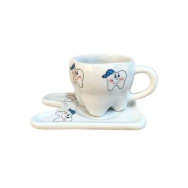 Imagem de Xicara Dente com Pires Dente - Porcelana Menino Bone Azul - Decore Cas
