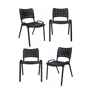 Imagem de Kit Com 4 Cadeiras Iso Para Escola Escritório Comércio Preta Base Pret