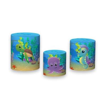 Imagem de Trio De Capa Cilindro - Fundo do Mar Cute Azul 009 - Via Cores