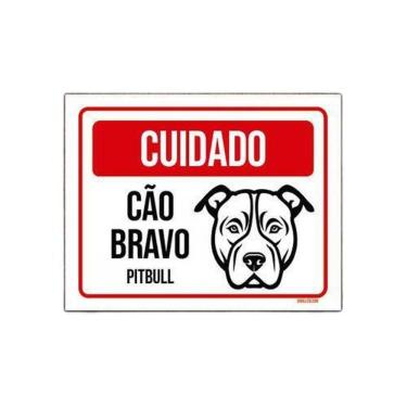 Imagem de Kit 5 Placas Cuidado Cão Cachorro Bravo Pitbull
