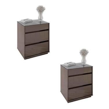 Imagem de Kit 02 Mesas De Cabeceira Organizadora Ellie 3 Gavetas Cinza Pérola - 