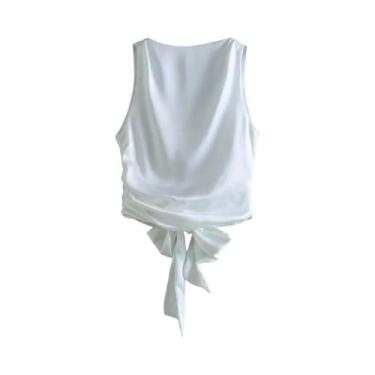 Imagem de Blusa Feminina Sexy de Cetim - Sem Mangas, Gola Redonda, Costas Aberta