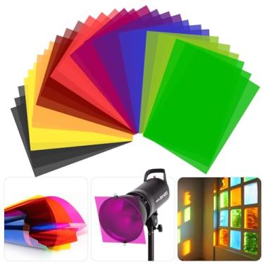 Imagem de SAMNISOO 30 peças de filtro de luz de gel de correção de cor, folhas de plástico transparentes, sobreposições coloridas, filtro de gel de iluminação colorida, 10 cores tamanho A4