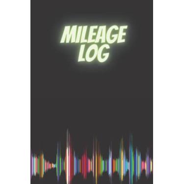Imagem de MILEAGE LOG: A 6x9" 120page, blank, rainbow sound wave designed mileage log book, ideal size for most glove compartments