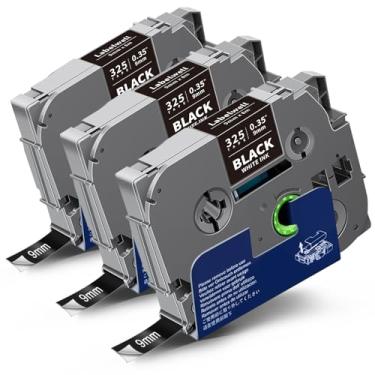 Imagem de Labelwell 9 mm 0,35 polegadas laminado branco sobre preto compatível com fita de etiqueta P Touch TZ TZe-325 TZe325 refis para Ptouch PT-H110 D200 D210 D220 D400 D610BT H103W etiquetadora, pacote com