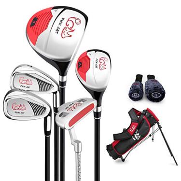 Imagem de PGM Conjunto completo de taco de golfe júnior para crianças, 6-8 faixas etárias, 5 tacos de golfe com bolsa de suporte e 2 capas de cabeça para meninos e meninas, mão direita, preto