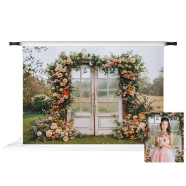 Imagem de Kate Pano de fundo floral de mola de 2,1 x 1,5 m para decoração de porta de madeira de casamento, cenário externo, adereços de tecido profissional