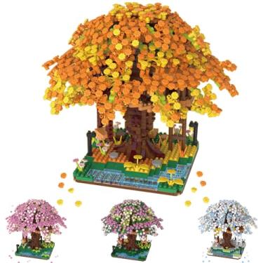 Imagem de Conjunto de mini blocos de flores artificiais para adultos com flores de cerejeira, primavera/verão/outono/inverno, conjunto de blocos de casa de buquê, adequado para presente/decoração de casa