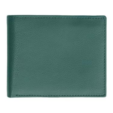 Imagem de Carteira masculina de couro fina com dobra dupla para cartão de crédito com proteção RFID, Verde floresta, One Size, Carteira masculina dobrável