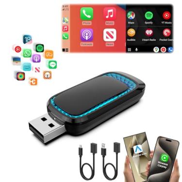 Imagem de Adaptador automotivo sem fio Android e adaptador CarPlay sem fio - Mini USB CarPlay Wireless Stick converte com fio de fábrica para dongle CarPlay Magic Link CarPlay para iOS 10+/Android 11+ Plug and
